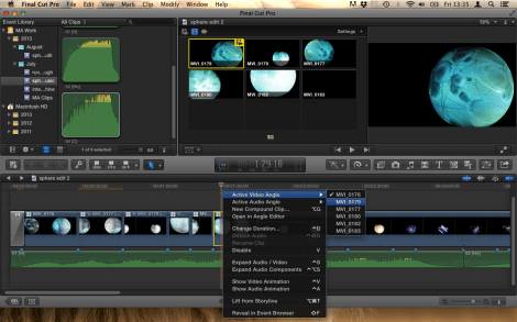 Selecting alternative angles in the timeline